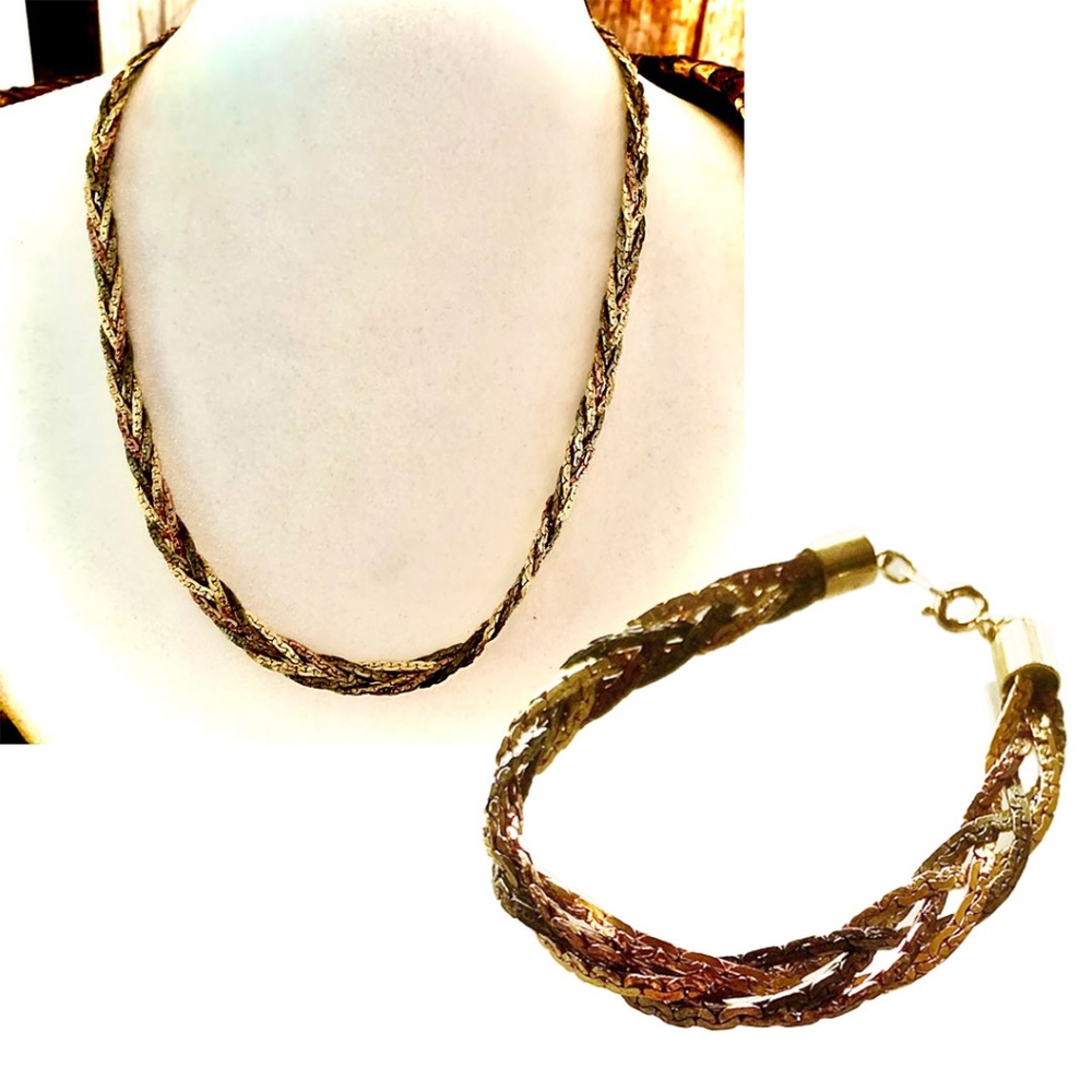 Vintage Gold, silver, rose braided bracelet